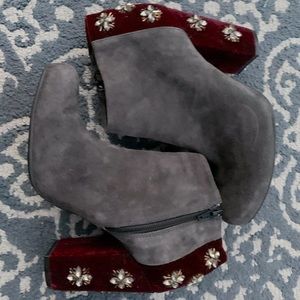 Beautiful, Gray and Maroon Booties with embellished heel